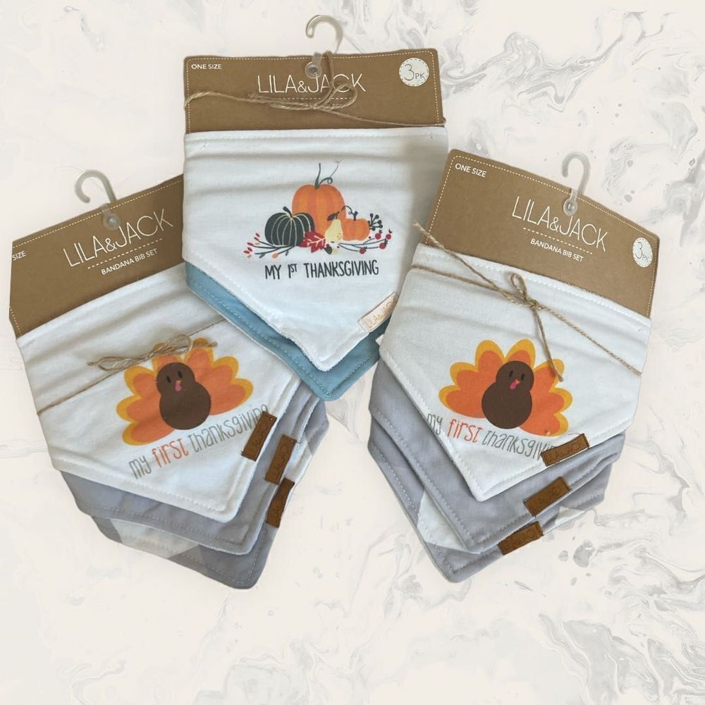 NWT Lila and Jack My First Thanksgiving Bandana Bib Bundle (3 Pack of Set 3 Piec